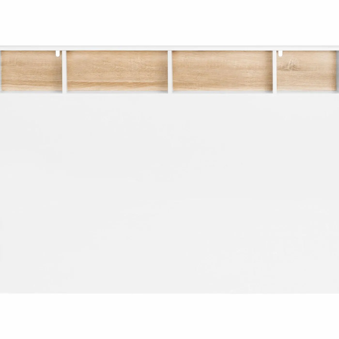 Tête de lit avec rangement intégré 165 cm blanc et bois façon hêtre