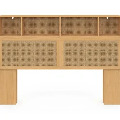 Tête de lit avec rangements fermés et niches cannage et bois 145cm