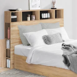 Tête de lit avec rangement intégré bois façon hêtre et noir 165 cm