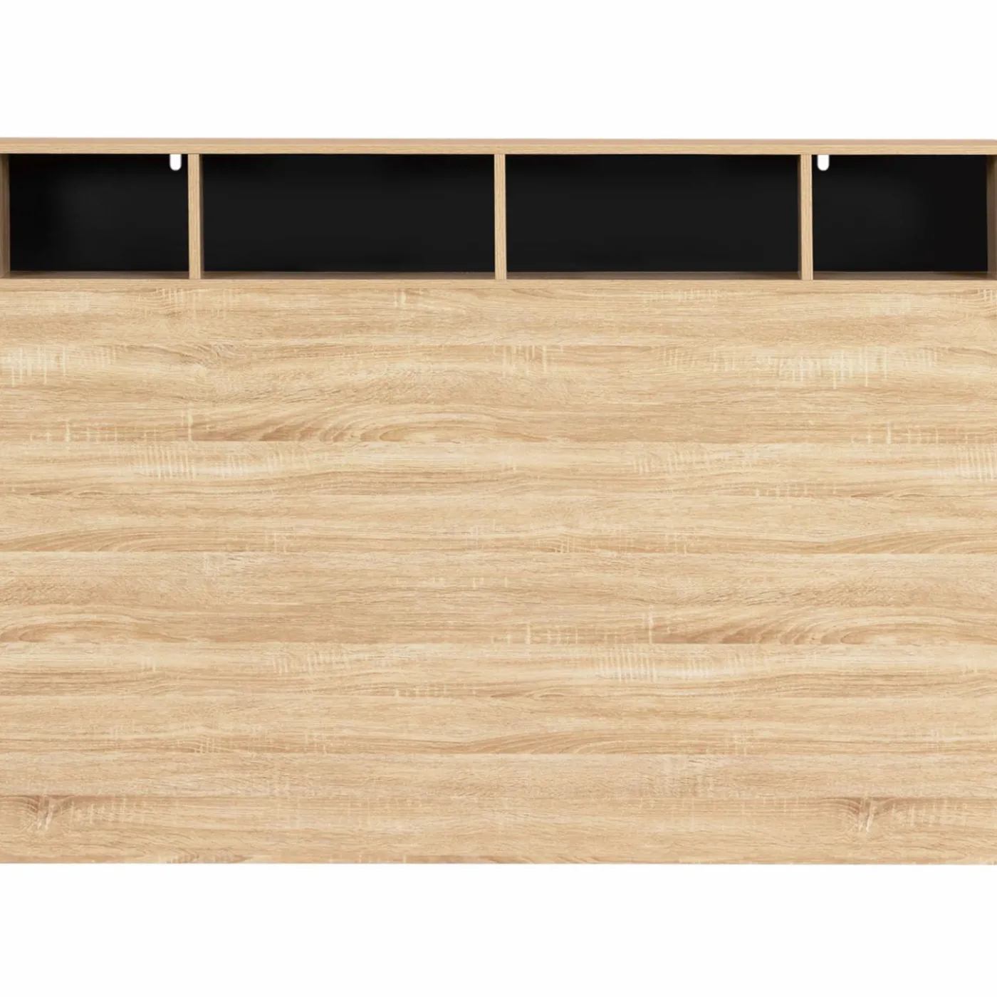 Tête de lit avec rangement intégré bois façon hêtre et noir 165 cm