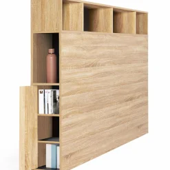Tête de lit avec rangement intégré bois façon hêtre et noir 165 cm