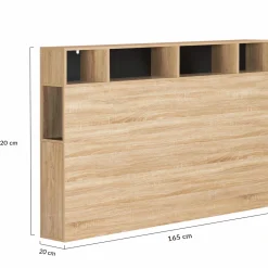 Tête de lit avec rangement intégré bois façon hêtre et noir 165 cm