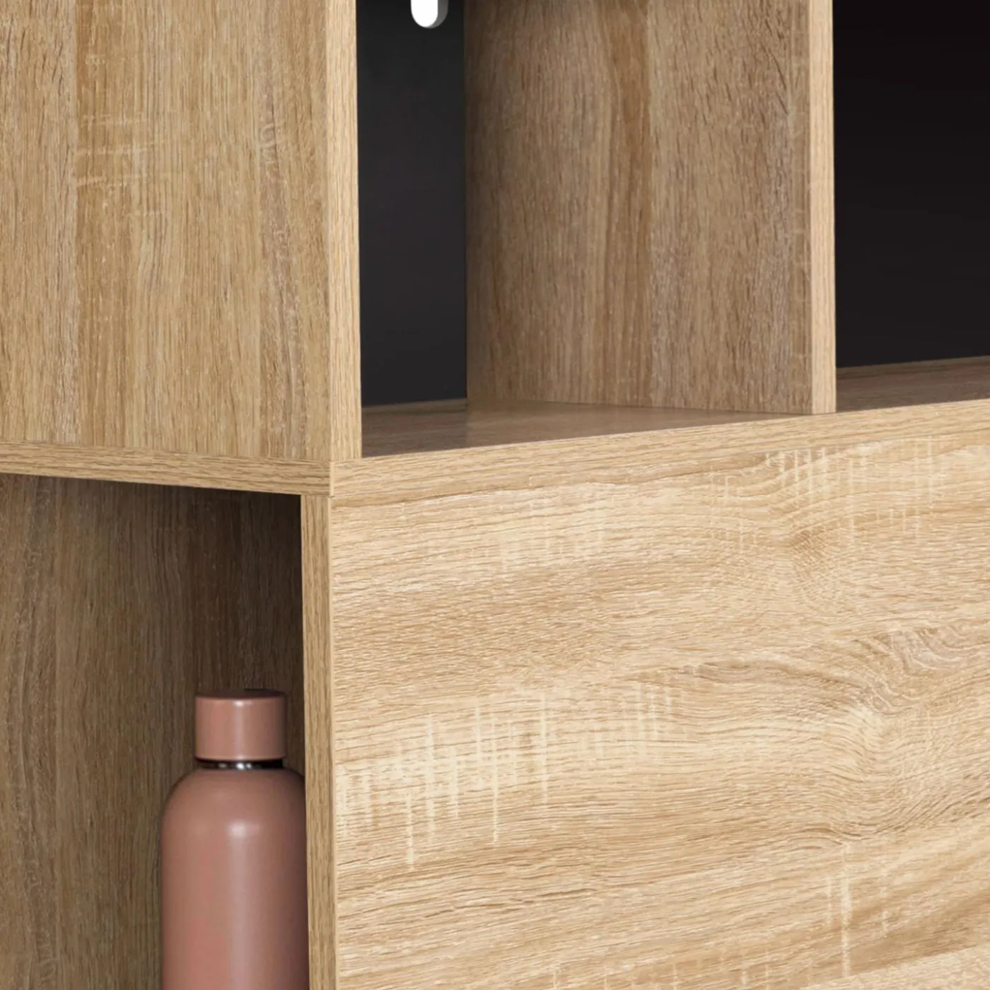 Tête de lit avec rangement intégré bois façon hêtre et noir 165 cm