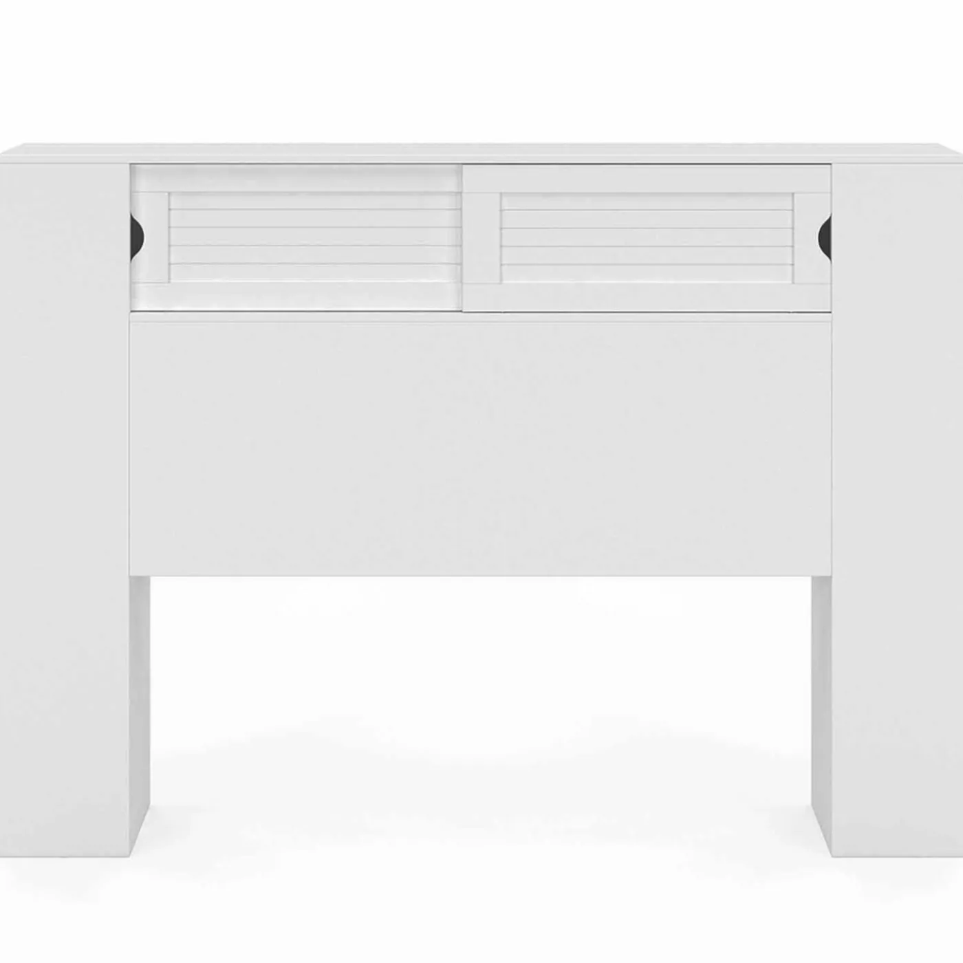 Tête de lit blanche 145 cm avec rangements fermés et niches