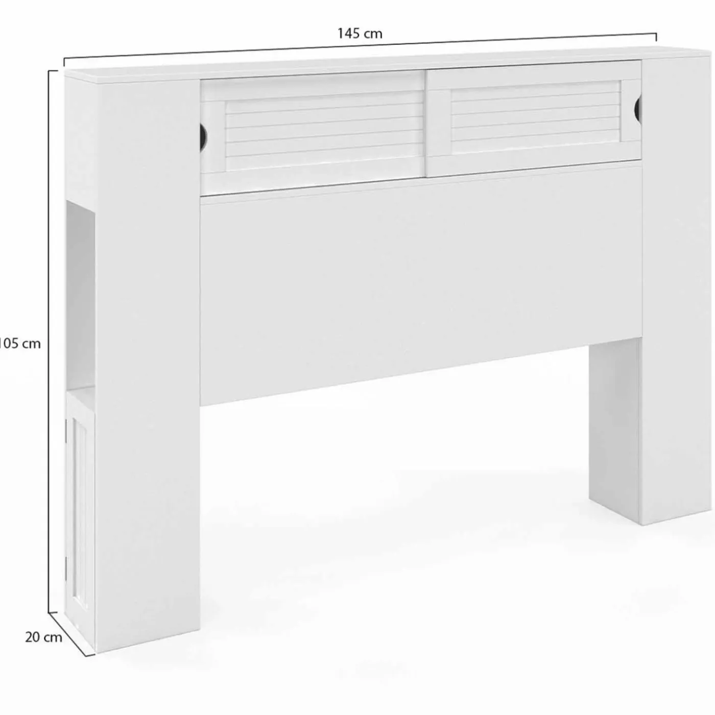 Tête de lit blanche 145 cm avec rangements fermés et niches