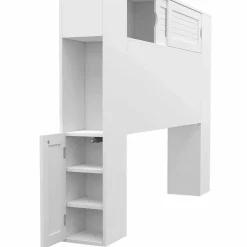 Tête de lit blanche 145 cm avec rangements fermés et niches