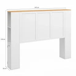 Tête de lit blanche sur pied avec plateau bois