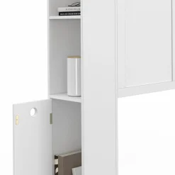Tête de lit blanche sur pied avec plateau bois