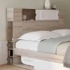 Tête de lit bois et blanc 145 cm avec rangements fermés et niches