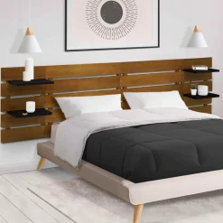 Tête de lit bois vieilli étagères noires 5 larges lattes 240 cm