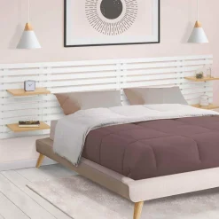Tête de lit en lattes bois blanc étagères façon hêtre 240 cm