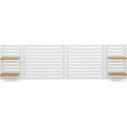 Tête de lit en lattes bois blanc étagères façon hêtre 240 cm