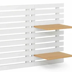 Tête de lit en lattes bois blanc étagères façon hêtre 240 cm