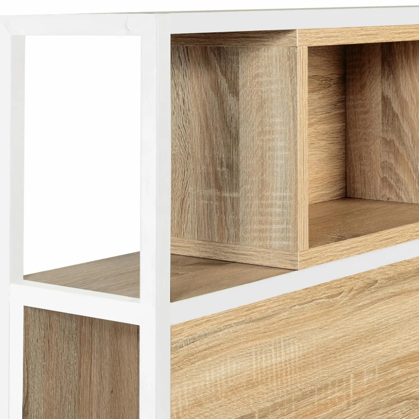 Tête de lit industrielle 145 cm bois et métal blanc