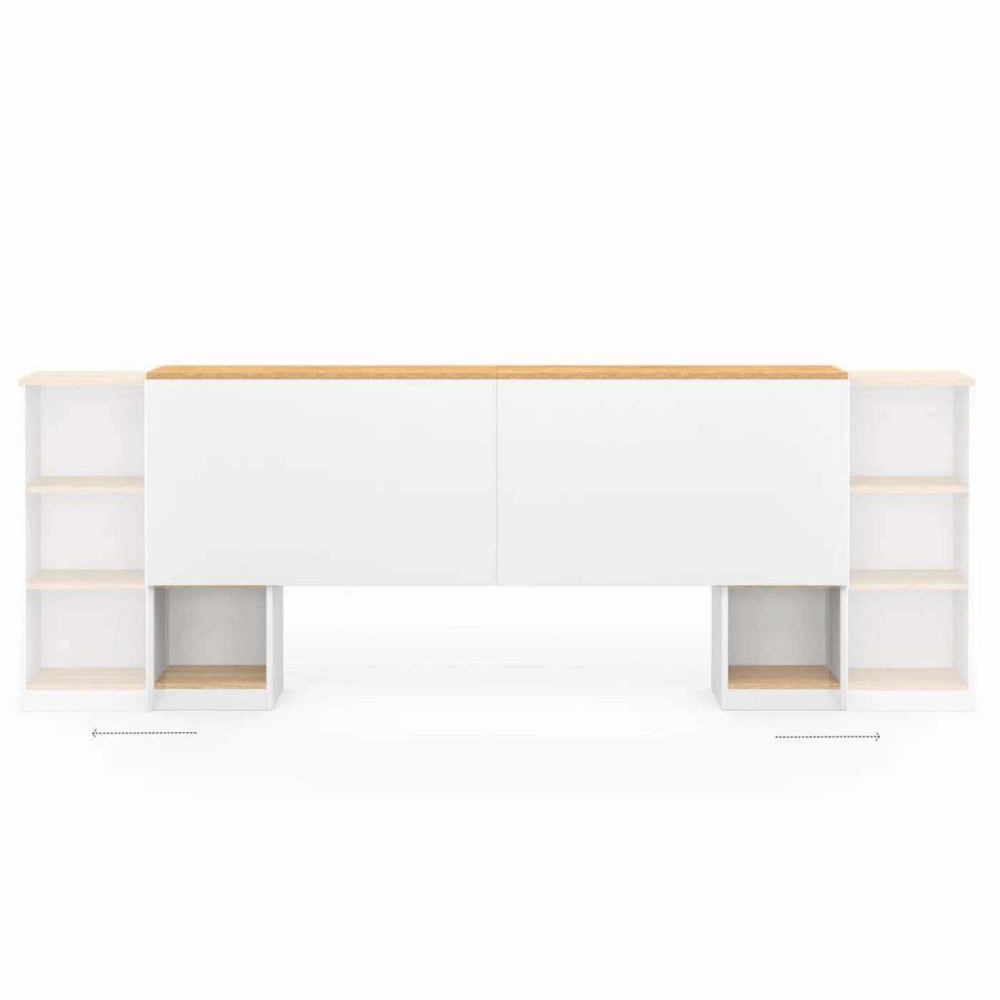 Tête de lit sur pied extensible blanc et façon bois avec chevets