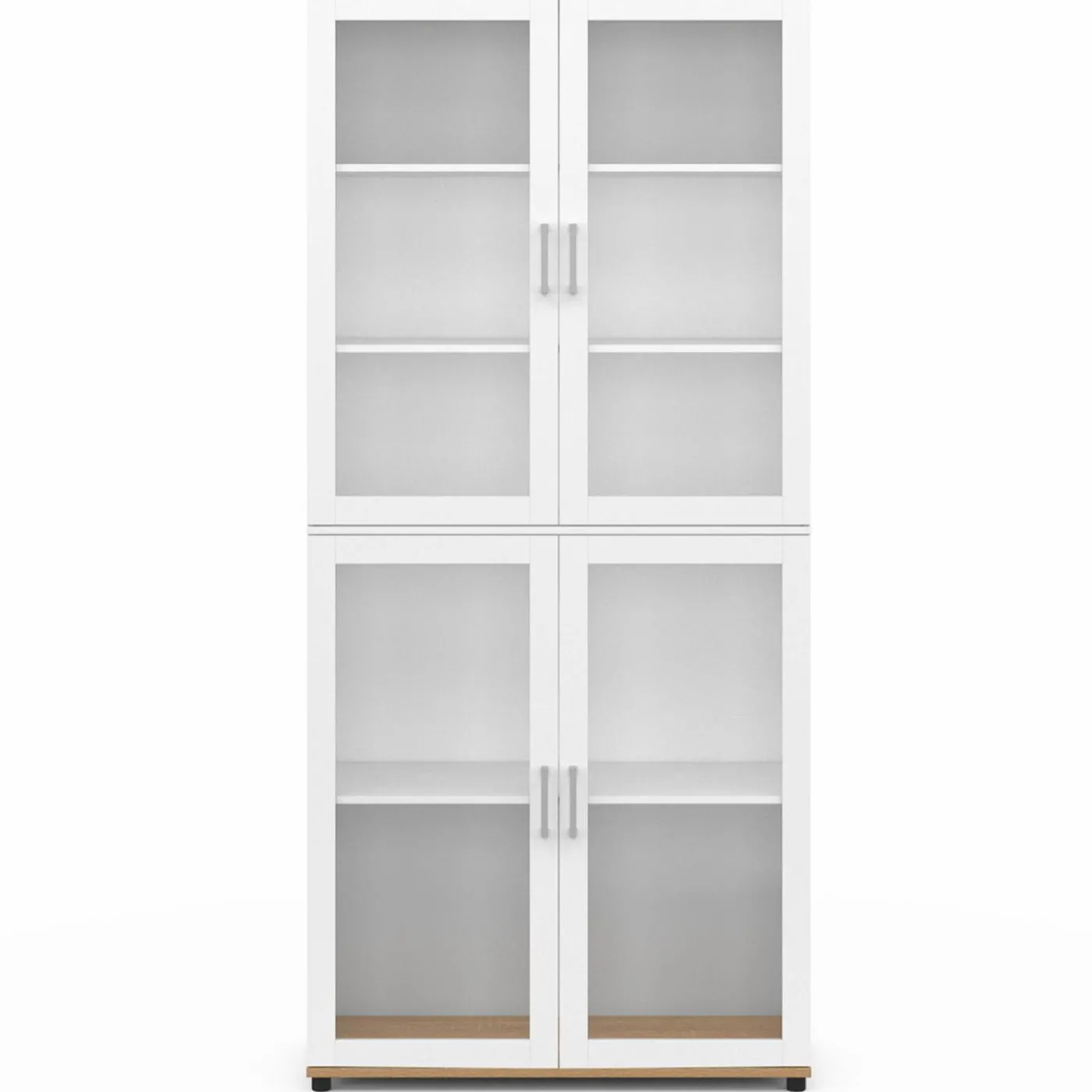 Vaisselier buffet haut 176 cm avec 4 portes vitrées blanc et bois