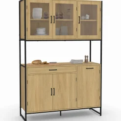 Vaisselier industriel 6 portes buffet de cuisine vitré 120 cm