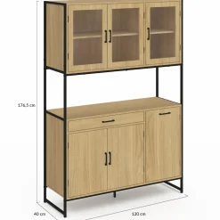 Vaisselier industriel 6 portes buffet de cuisine vitré 120 cm