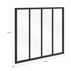Verrière 4 vitrages L. 120 x H.108 cm en métal noir et verre trempé