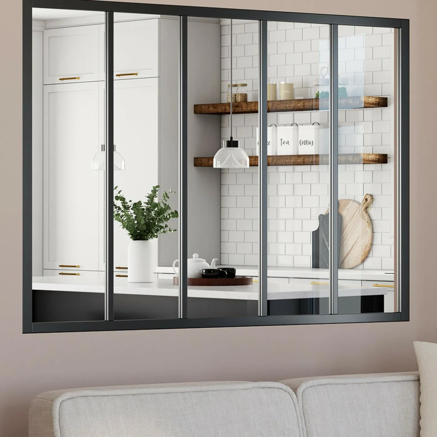 Verrière 5 vitrages L. 150 x H.108 cm en métal noir et verre trempé