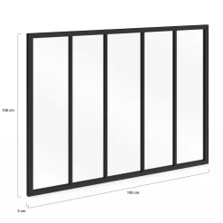 Verrière 5 vitrages L. 150 x H.108 cm en métal noir et verre trempé