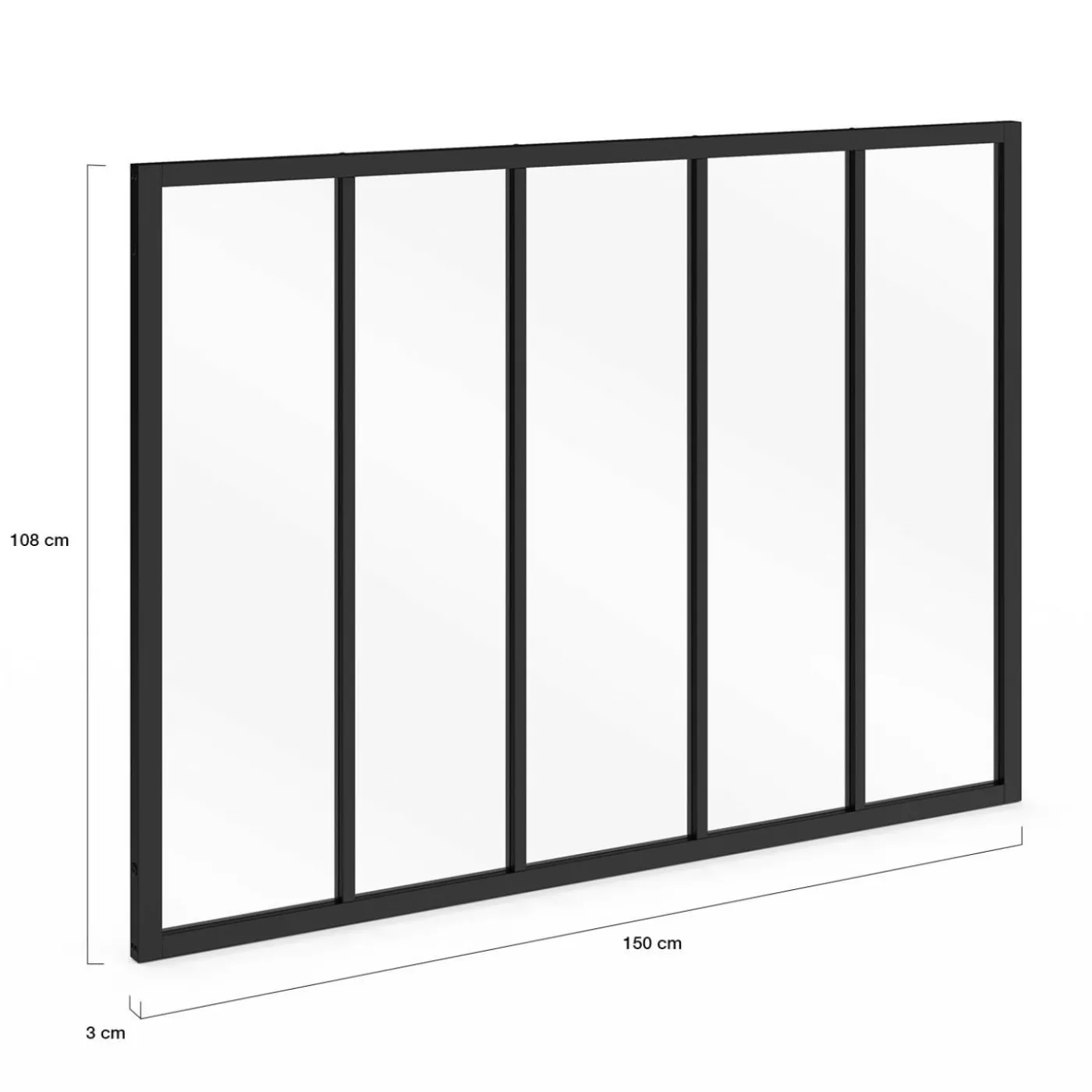 Verrière 5 vitrages L. 150 x H.108 cm en métal noir et verre trempé