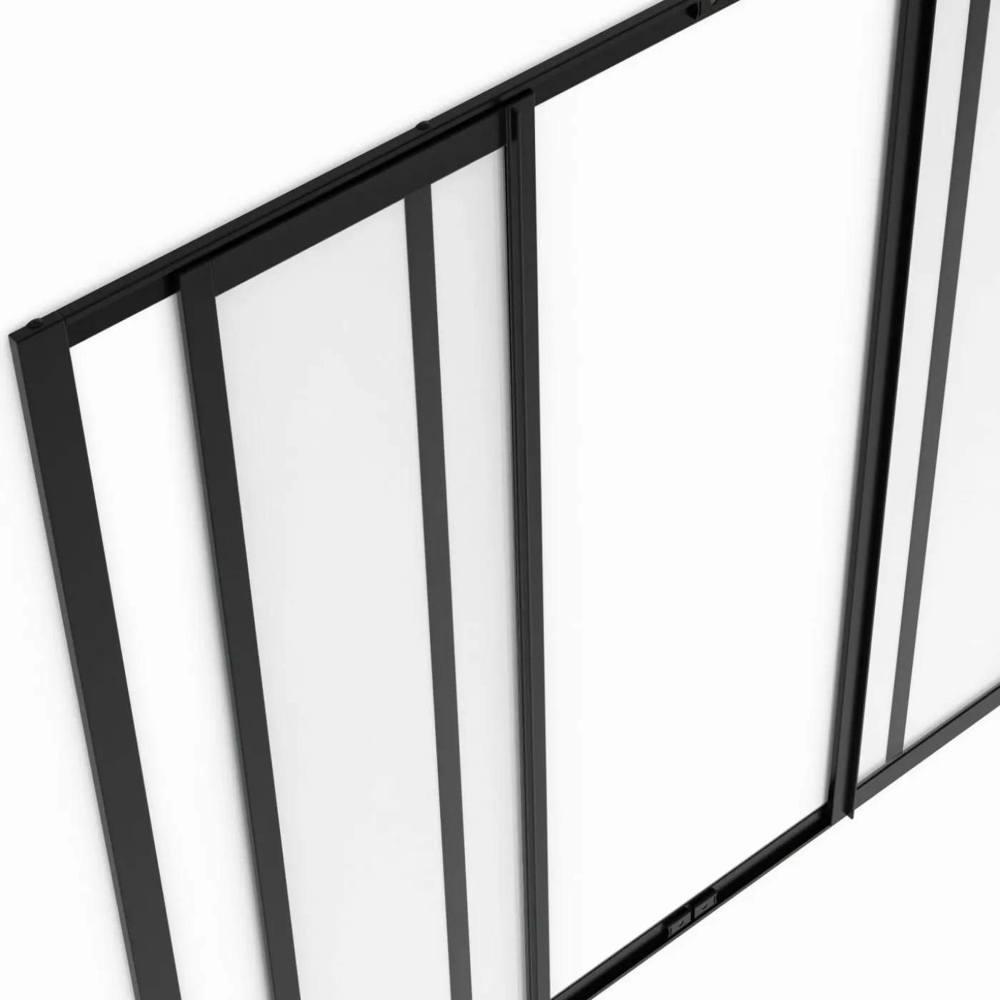 Verrière atelier coulissante 4 vitrages 120 x 108 cm en métal noir et verre trempé