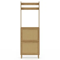 Vestiaire d'entrée 2 portes bois effet naturel cannage meuble chaussures 12 paires