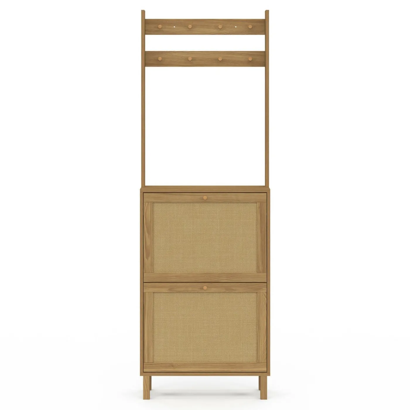 Vestiaire d'entrée 2 portes bois effet naturel cannage meuble chaussures 12 paires