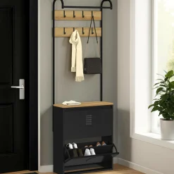 Vestiaire d'entrée avec meuble chaussures 2 portes en métal noir