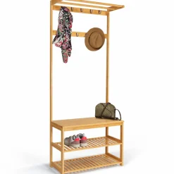 Vestiaire d’entrée en bambou avec portant à vêtements et chaussures