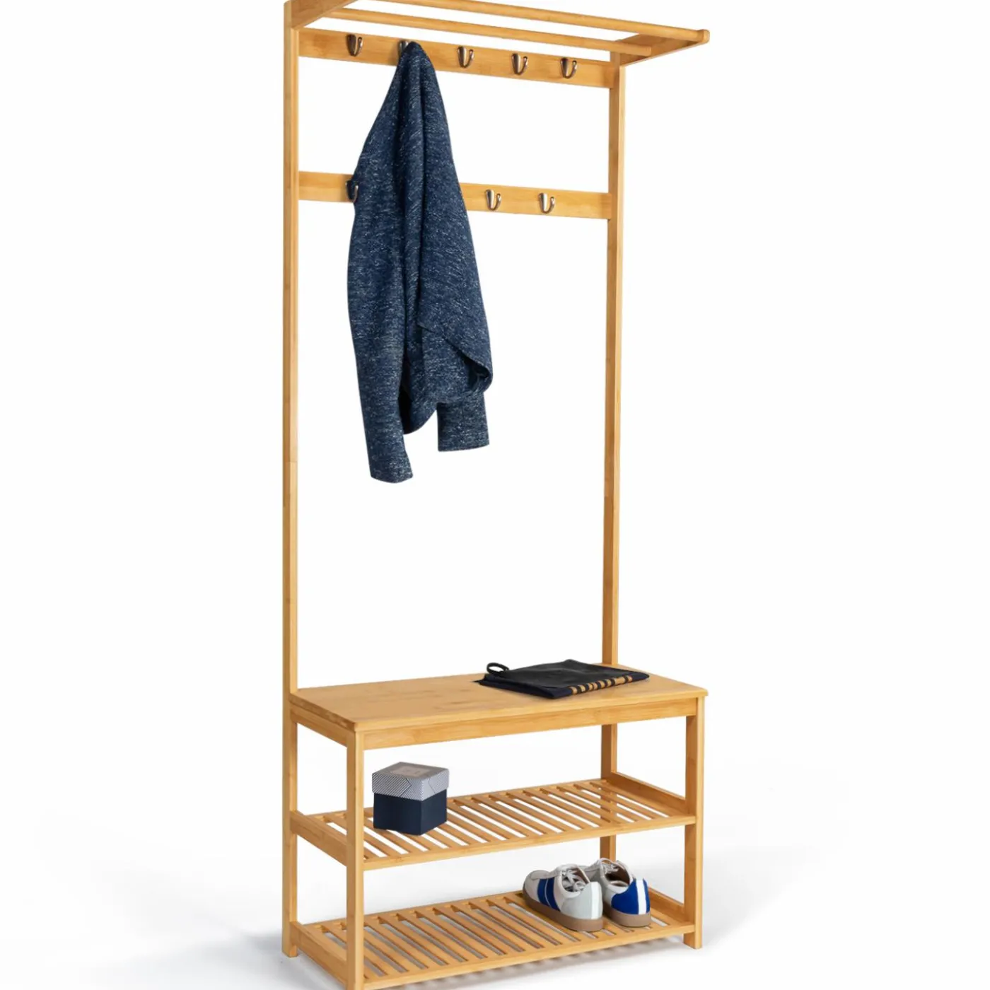 Vestiaire d’entrée en bambou avec portant à vêtements et chaussures