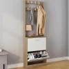 Vestiaire d'entrée meuble chaussures 2 portes effet bois et blanc
