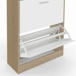 Vestiaire d'entrée meuble chaussures 2 portes effet bois et blanc