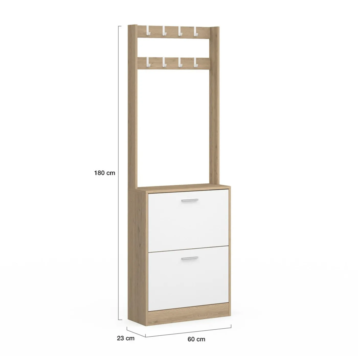 Vestiaire d'entrée meuble chaussures 2 portes effet bois et blanc