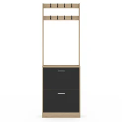 Vestiaire d'entrée meuble chaussures 2 portes effet bois et noir