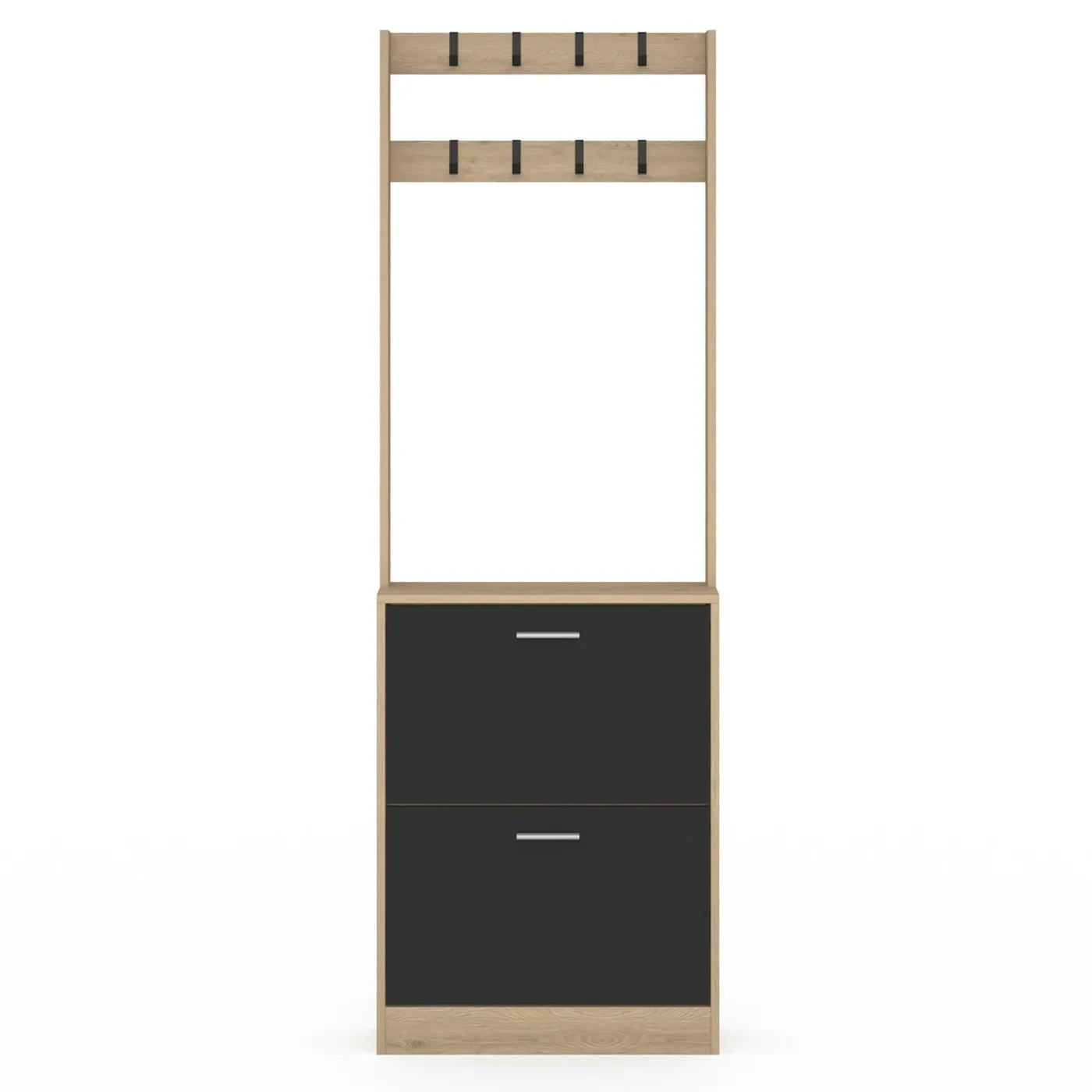 Vestiaire d'entrée meuble chaussures 2 portes effet bois et noir