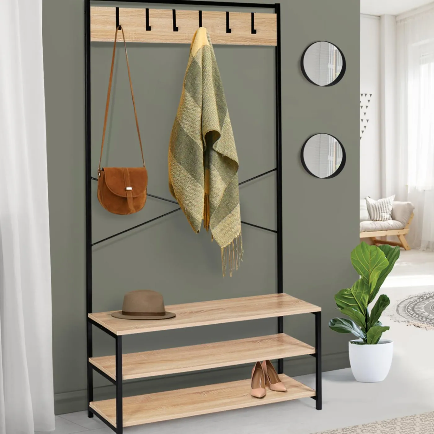 Vestiaire d’entrée style industriel avec tablettes